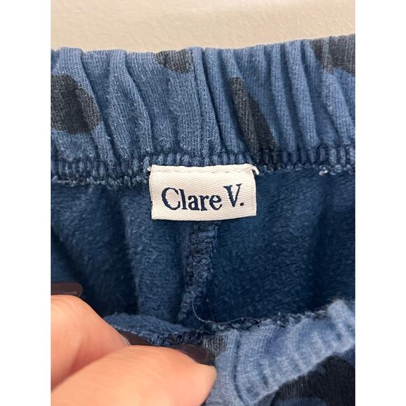 Clare V Leopard Faded Marine Print Pull On Elastic Waist Joggers Blue/Black L - Picture 5 of 11